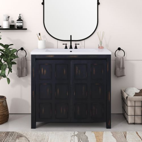 36" Bathroom Vanity Organizer with Sink; Combo Cabinet Set; Bathroom Storage Cabinet; Retro Espresso 36" Bathroom Vanity Organizer with Sink; Combo Cabinet Set; Bathroom Storage Cabinet; Retro Espresso