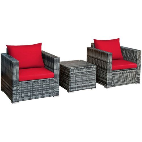 3 Pieces Patio Rattan Furniture Bistro Sofa Set with Cushioned 3 Pieces Patio Rattan Furniture Bistro Sofa Set with Cushioned